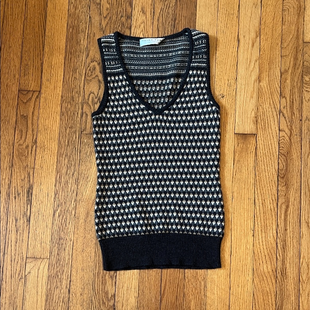 Trina Turk Womens Wool Sleeveless Sweater Vest Tank Top Brown Gray preppy